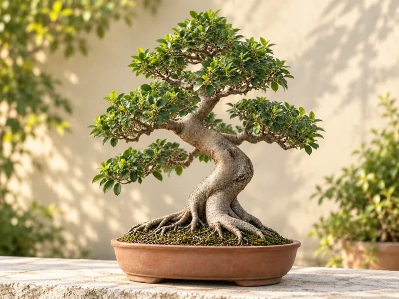 Un altro record dello stesso bonsai, con piccole foglie verdi