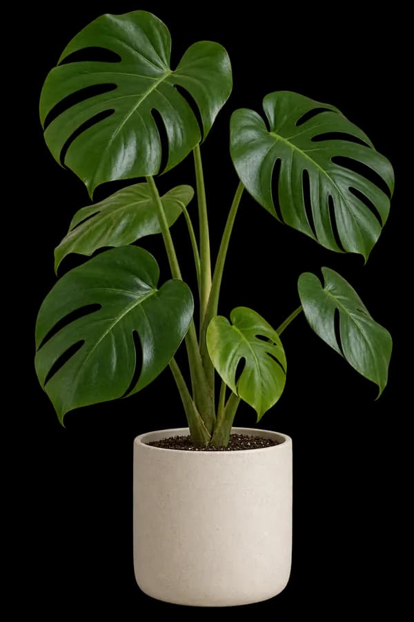 Folhagem de Monstera deliciosa em vaso